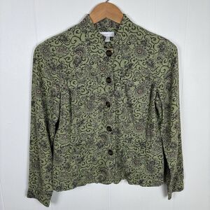 Charter Club Green Floral Linen Blend Button Down Shacket Jacket‎ Lightweight S